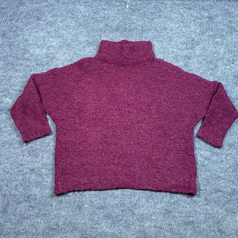 Free People Womens M Berry Boucle Funnel Neck Oversized Boxy Knit Sweater Peru